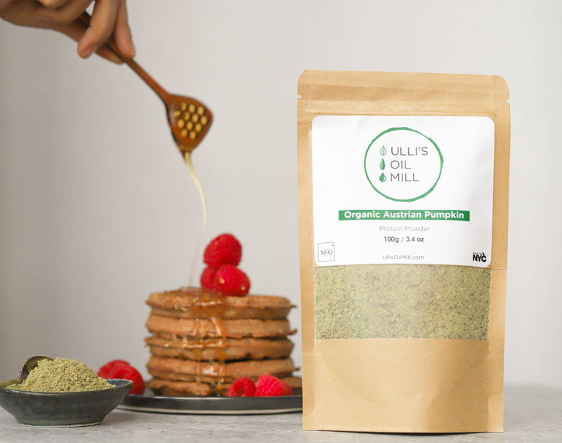Belgian waffles made with Ulli's organic hemp protein powder